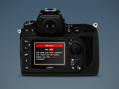 Completed 404 page 404 black blue camera error illustration nikon d700