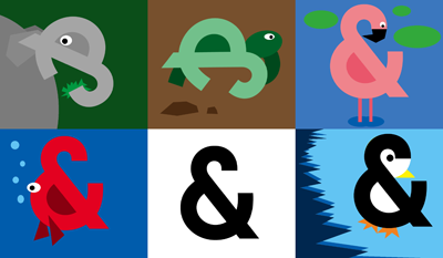 Ampersandimals ampersand animal elephant fish flamingo logo penguin turtle type zoo