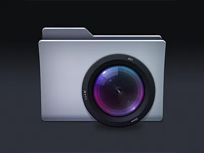 Pictures Folder aluminium aluminum camera folder icon lens photo pictures reflection