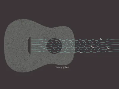 Sound Waves black concept fossil graphic guitar illustration logo ocean surf tee texture trees tshirt vintage waves white