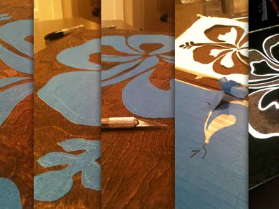 Toychest hand made handmade hawaii hibiscus mixed media non digital paint stain stencil woodwork