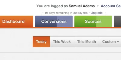 Showing Account Trial State with Tab Styling navigation tabs ui