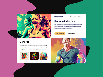 WonderWorkout Landing Page branding color concept design fitness flat design illustration landing page modern typography ui wellness workout