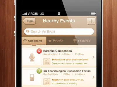 Eventtie app final touch app brown gui iphone retina display texture