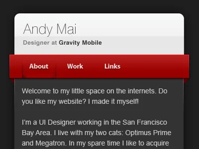 Scrapped vcard website design navigation vcard website