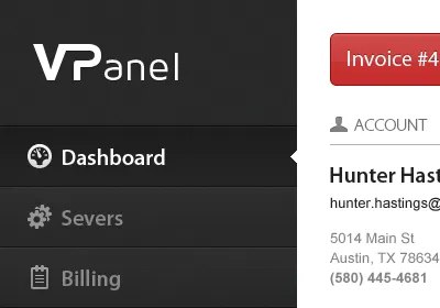 VPanel Navigation admin administration alert black contrast icon minimal nav navigation panel pictos red side navigation