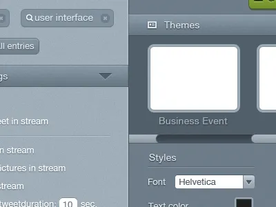 OS X App User Interface blue checkboxes gray mac os x radio buttons settings sidebar tags tweets twitter ui user interface