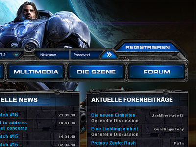Starcraft II Fansite futuristic game interface sci fi screendesign starcraft ui webdesign