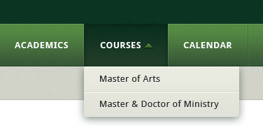 Courses Dropdown arrow droid sans dropdown green grey nav web