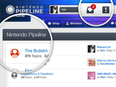 New Messages 1up board exclamation forum gaming header icons inbox interface ips light magnify mario messages mushroom navigation nintendo notifications red space tab tabs ui web