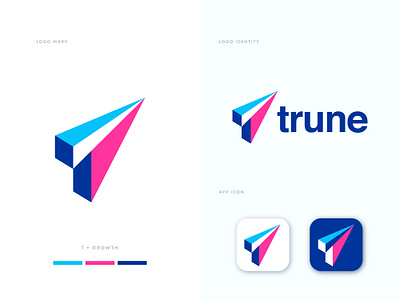 Trune Logo Design analytics app app logo arrow brand identity branding business design grow letter t logo logosohel modern logo move t logo tech technology