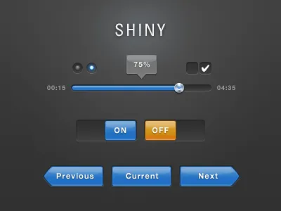 Shiny Blue UI [PSD] blue buttons crisp dark download free interface metal orange psd shiny ui