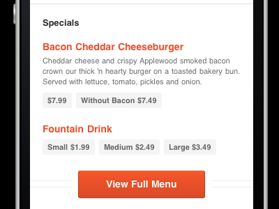 But what if I need a menu? button list menu mobile mobile web orange prices specials