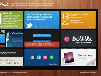My webpage 3d css3 dribbble html5 portfolio twitter webpage windows 8 wood