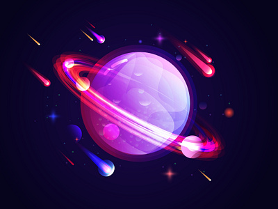 Glass Planet astronomy astrophysics glass planet gradient color illustration meteor outer space planet saturn sky space stars vector