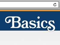 Basics website header bookman logo typography