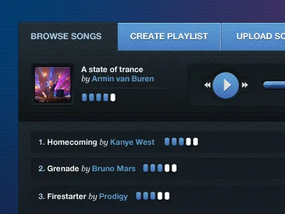 Playlist Widget application clean dark dark ui modern player playlist