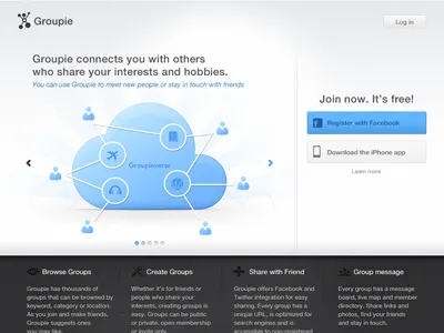 Groupie homepage black blue grey groupie homepage webdesign white