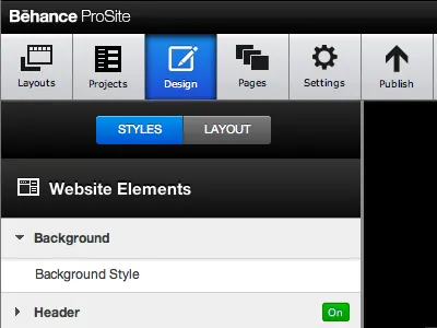 Behance ProSite Navigation - Design Tab black blue buttons design navigation ui web app web design
