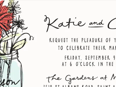 wedding invitation flower garden handtype illustration invitation jar outdoor wedding