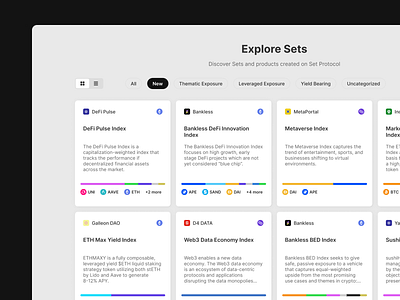 TokenSets. portfolio management tool assets blockchain cards chart clean coins crypto detail figma fintech graph grid invest management management tool portfolio simple ui ux web3