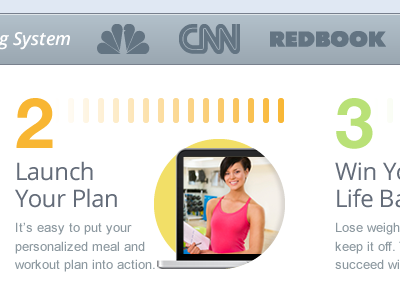 Fitness Co Public - Homepage Design (shot 1) 1 2 3 app bright bright colors circle circular design fireworks fitness fitness company fitness design green blue layout listed numbered orange press logos public site purple typography ui ui design vector