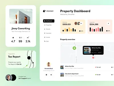 Propary Dashboard design interface product service startup ui ux website