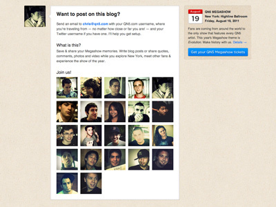 QN5 - Megafans 2011 - Blog Post blog event expressionengine gotham handwriting helvetica layout music qn5 travel vintage web website