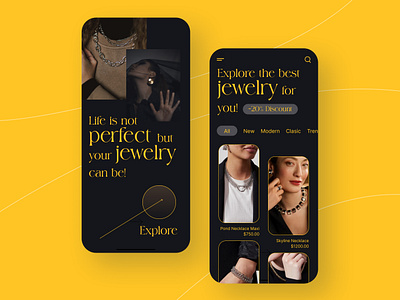 Jewelry Shop App 💍 app app design dark design diamond ecommerce fashion gold ios app jewelry luxury metal mobile online shop product design shop startup store ui ux