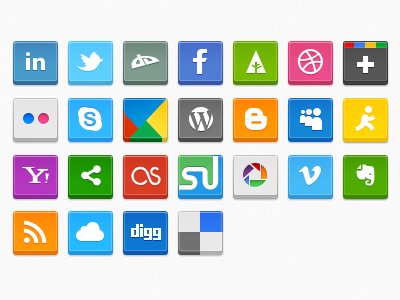 Social Icons 2 aim blogger buzz delicious deviantart digg dribbble evernote facebook flickr forrst google last fm linkedin mobileme myspace picasa rss share this skype stumble upon twitter vimeo wordpress yahoo