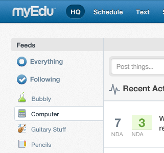 Navigation Blued activity blue edu feeds icons myedu streams
