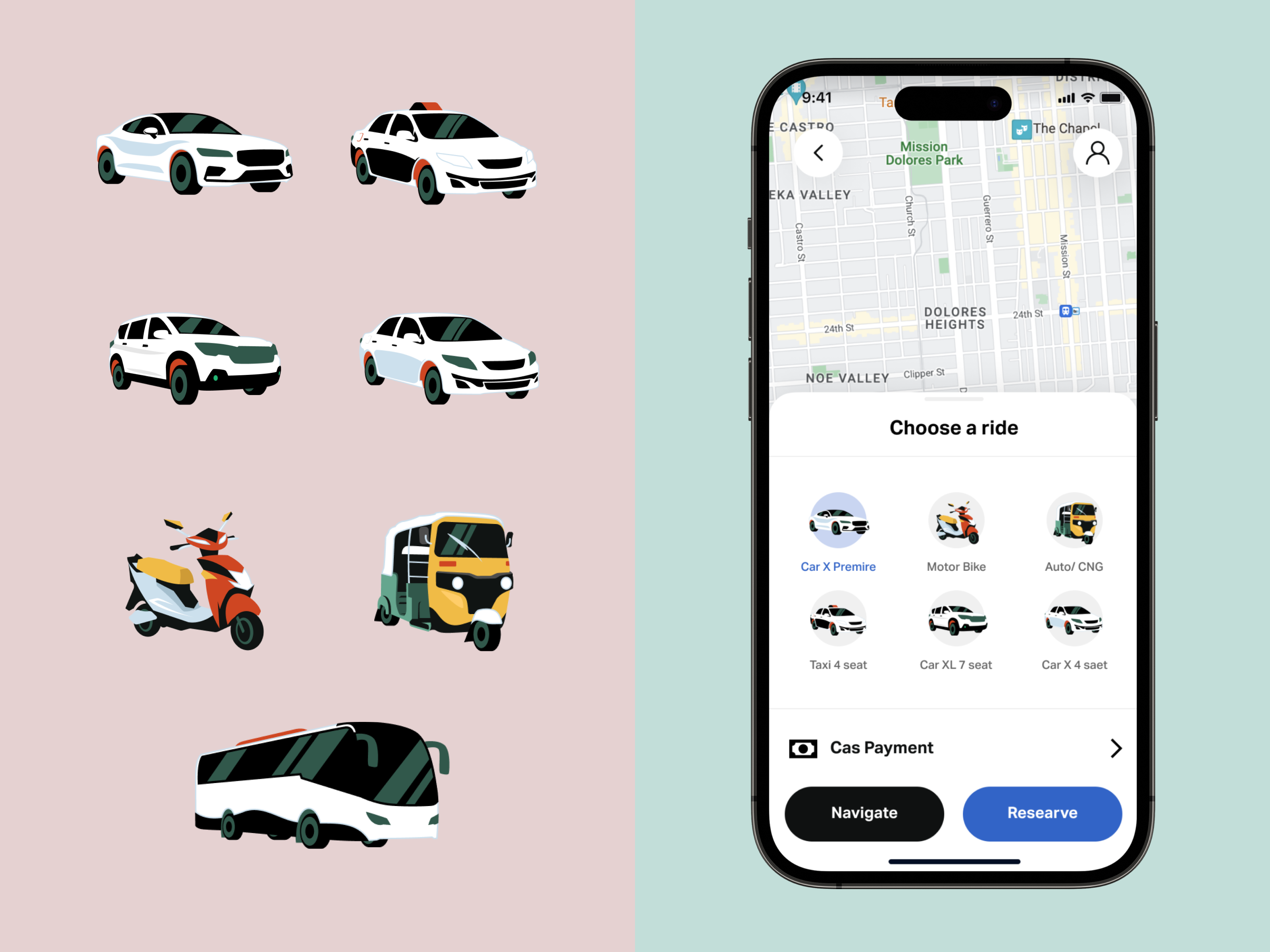 Ride Sharing Mobile App Icon Illustration by Musemind Branding for