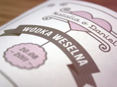 Label for Wedding Vodka design happiness heart label poland print retro sweet vodka wedding