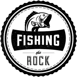 Fishing The Rock logo black and white design duke fish fishing logo lost type retro single color stitching subtle texture texture