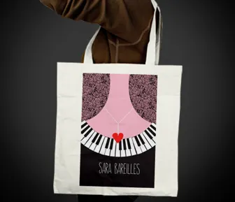 Sara Bareilles tote bag design, tour merch black feminine heart keys lace lady merch necklace piano pink red rock sara bareilles screen print silkscreen strawberryluna texture tote bag tour woman