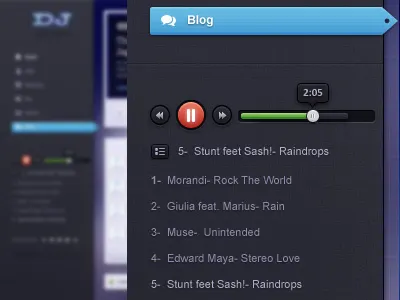 dj Template Live blue bubble buttons crisp dj music nav side ui webdesign