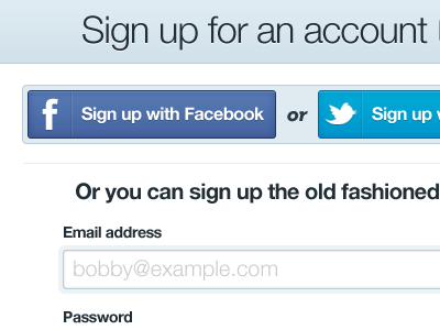 TrackThePack Redesign: Social Signup Tweak app facebook form input login redesign tracking trackthepack twitter ui web