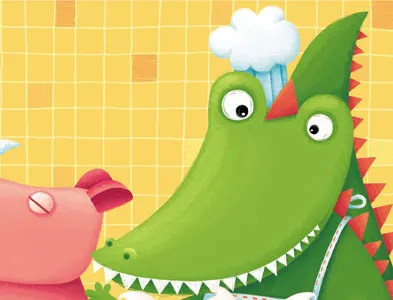 Yummyfruits chef crocodile illustration