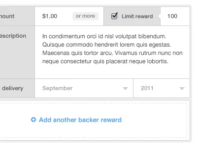 Rewards UI blue forms grey helvetica neue kickstarter ui
