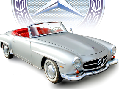 Mercedes 190sl 2 auto car illustration mercedes retro vintage
