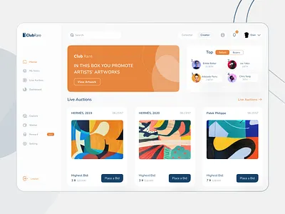 Club Rare NFT Marketplace Platform Light Mode website