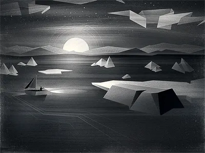 nowhere boat ice light moon