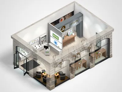 BASE Camp Store 3d architecture base cafe camp interieur rendering