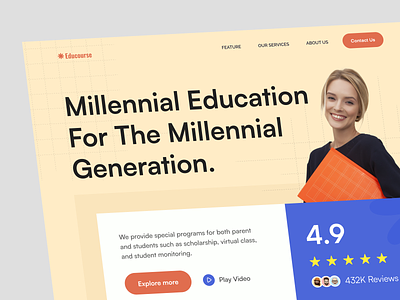 Educourse - Education Landing Page clean course design e learning edtech education edutech landing page learning millennial online class online course online tutoring study teaching tutoring ui web web design website