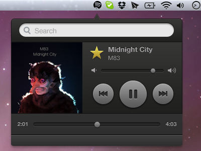 Spotify Mini Desktop Player bar desktop hyper island jkeussen ma11kna menu bar music next pause player previous progress search spotify star ui volume