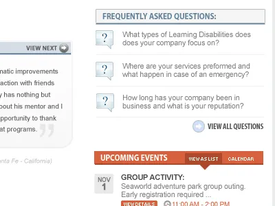 Frequent Questions & Events blog calendar children events faq faqs kids mentors redesign san diego tutor tutors web design web developer