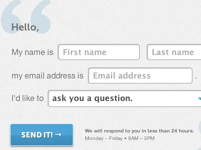 Let's get started. blue contact contact us form hello ui