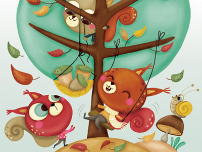 Squirrel_final animals. autumn digital forest illustration squirrel