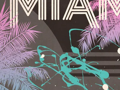 Miami, FL Gowalla City Guide Postcard 80s alan defibaugh fl gowalla miami palm trees postcard spatter vice