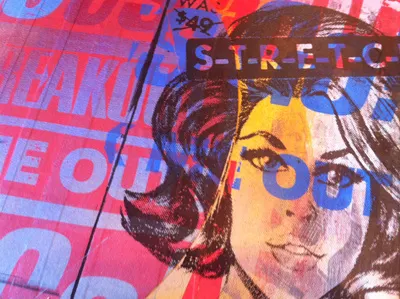 Stretch Lady Detail ad advertisement black blue found image halftone ink lady magazine numbers paint prices print mafia red screen print texture type vintage wig wood yellow